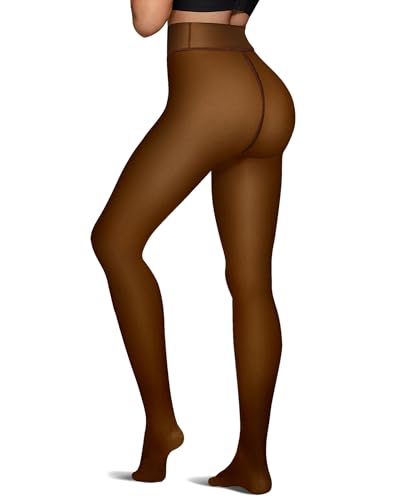 Image of OEAK Womens Fleece Lined Tights Sheer Fake Translucent Pantyhose Thermal Tights High Waisted Footed Leggings