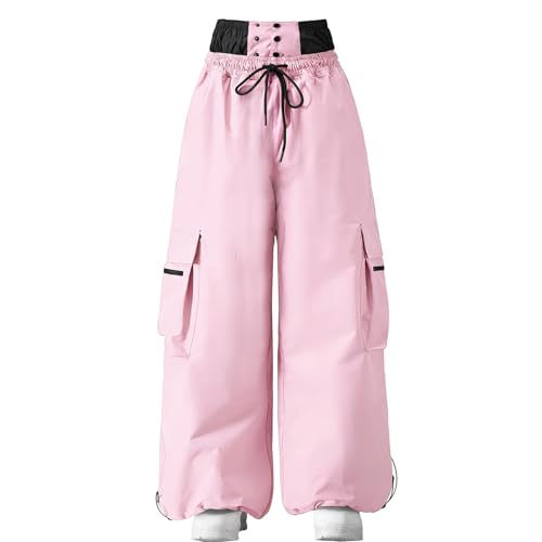 HOTIAN Womens Baggy Snowboard Pants Casual Insulated Winterproof Waterproof Loose Ski Snow Pants Outdoor(Pink XL)