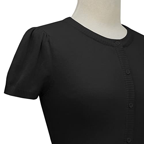 YEMAK Women's Cropped Bolero Cardigan – Short Sleeve Crewneck Basic Classic Casual Button Down Knit Soft Sweater Knitted Top2