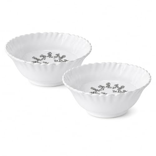 Image of Melvio By Malti 2 Pcs Bowl Set for Dining & Serving | Premium Melamine Soup Bowl with Floral Design | Microwave & Dishwasher Safe Bowls for Dal, Curry, Ice Cream, Dessert & Snacks | White, 4.25 Inch