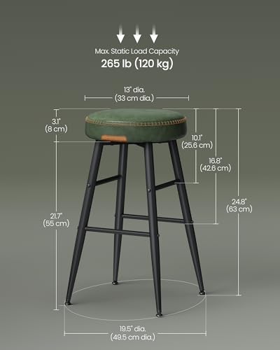 Image of VASAGLE EKHO Collection - Bar Stools Set of 2, Kitchen Counter Stools, Breakfast Stools, Synthetic Leather with Stitching, Mid-Century Modern, 24.8-Inch Tall, Home Bar, Forest Green ULBC080C01V1 | Breakfast Stools, Synthetic Leather with Stitching, Mid-Century Modern, Home Bar, Forest Green, EKHO Collection ULBC080C01