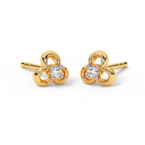 Image of CaratLane 9 KT Yellow Gold Minimal Bloom Diamond Stud Earrings for Women