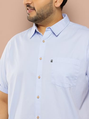 Image of Thomas Scott Men's Premium Slim Fit Casual Shirt | 100% Cotton Twill | Short Sleeves | Spread Collar | Solid Smart Casual Shirt for Men