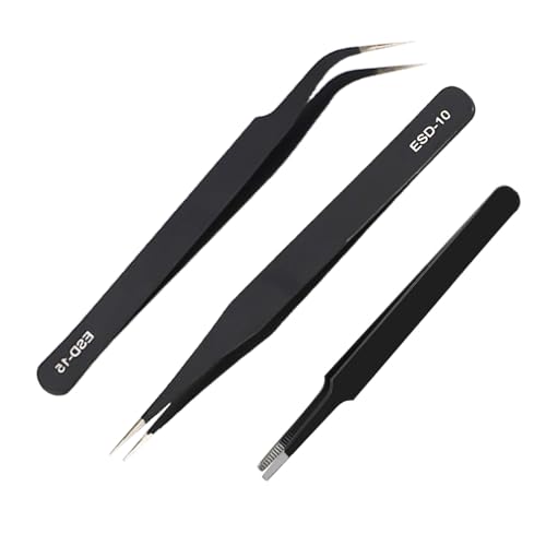 Set Di 2 Pinze Di Precisione Esd In Acciaio Inox Antistatiche Per Computer, Riparazione Elettronica, Gioielli, Laboratorio, Lavoro Di Precisione, Con 