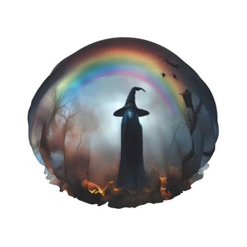 Chapeau d'araignée réutilisable d'araignées fantôme d'Halloween arc-en-ciel pour femmes, bonnet de douche à double couche imperméable à l'eau, essentiel de soins capillaires