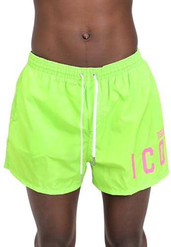  DSQUARED2 Shorts Mare Verde Fluo da Uomo con Stampa Logo Rosa Fluo 50