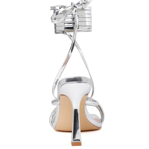 Image of Mostrin Womens Sandals Strappy Heels for Women Lace Up Square Open Toe Heels Tie Up High Heeled Sandals for Prom, Party, Daily Wear