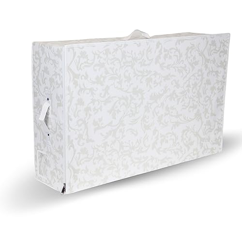 Breathable White with Silver Floral Design Large Wedding Dress Box - Underbed Storage Boxes Wedding Dress Storage Box Wardrobe Organiser size 50x80x20cm