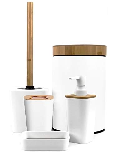 Furein Juego de Accesorios de Baño Completo, de 5 Unidades, Diseños Variados (5 Piezas bambú)