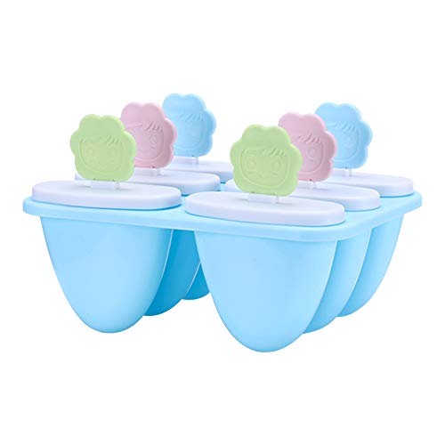 6 Eisform Eis am Stiel, HUHUI Silikon Eisformen Klein Eisförmchen Popsicle Formen BPA frei DIY hausgemachte kreative Popsicle Formen Set Stieleisformer Eislutscher Formen (01-Blau) Cover