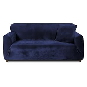 Teynewer Thick Velvet Sofa Covers 1 2 3 4 Seater High Stretch Non-Slip Couch Cover Elastic Furniture Protector Plush Sofa Slipcovers with 1 pillowcase for Living Room Dogs Cat Pet (3 Seater, Blue)