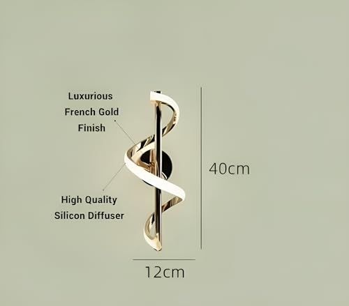 Image of Spiral Shape Golden LED Wall Light Pack of 1 | Modern 3-Color Lighting Lamp for Home, Hall, Bedroom, Living Room | Warm White, Natural White, Cool White | Decorative Wall Mount Fixture