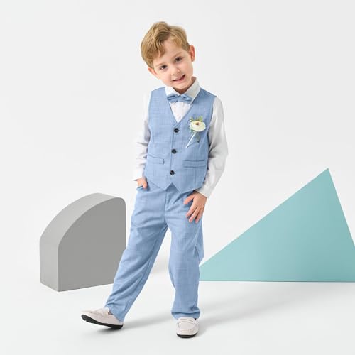 Image of Volunboy Baby Boys Formal Wedding Ring Bearer Outfits Toddler Gentleman Bowtie Vest Guest Suits Dress Shirt Pants Set
