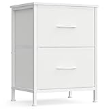 SONGMICS Dresser for Bedroom, Chest of Drawers, Nightstand, Steel, MDF, 2 Non-Woven Fabric Drawers, Storage Organizer Unit, Closet, Entryway, Cloud White and Snow White ULGS312W01S