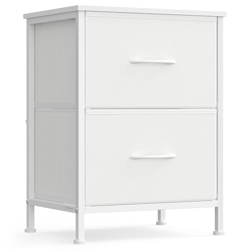 Image of SONGMICS BELLAH Collection - Night Stand with 2 Drawers, Bedside Table, Side End Table, Nightstand for Bedroom, Modern, Cloud White and Snow White ULGS312W01S
