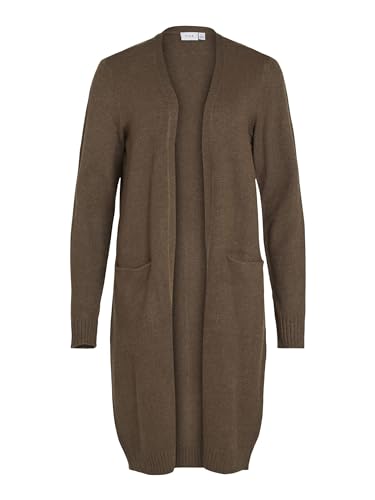 Vila Damen Viril Long L/S Knit Cardigan - Noos Strickjacke 14042770 ,Crocodile/Detail:dark Melange ,L