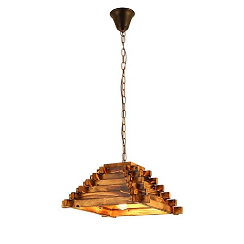 Plafonnier suspendu en bois E27 au design industriel chic avec lampes ajustées