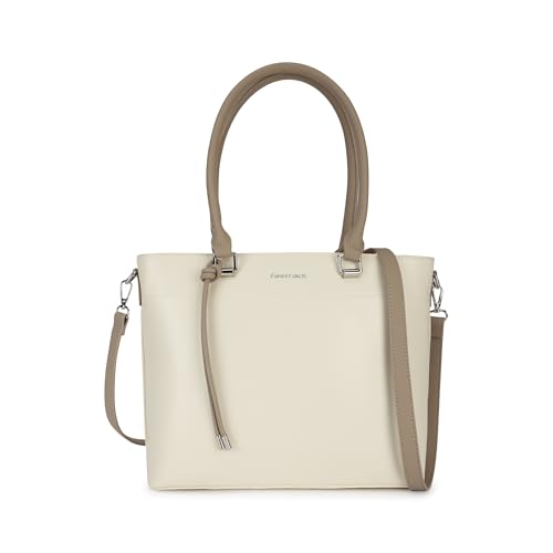 Image of Structured Tote Bag for Women | Faux Leather Handbag with 3 Compartments, Outer Pockets, Utility Section & Detachable Straps | Elegant Everyday Tote for Office, Errands & Travel