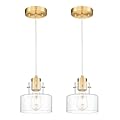 METWET 2 Pack Pendant Lights Kitchen Island, 6" Brushed Gold Pendant Light Fixtures Over Island with Clear Glass Shade, Modern Brass Kitchen Island Lighting for Dining Room Entryway, PL124-BG-2PK