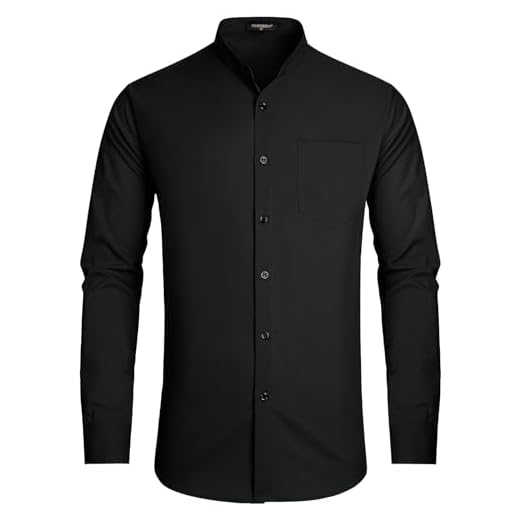 HISDERN Chemise Homme Noir Manches Longues Col Mao Formel Habillée Sans Repassage Pour Affaires Enterrement L