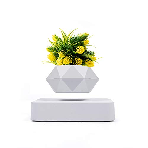 Levitating Plant Pot Floating Plant Pot Floating Planter Levitating Decor with Magnetic Base Artificial Plant and 360 Degree Rotating Bonsai Holder for Flower Home Office Desk Gifts