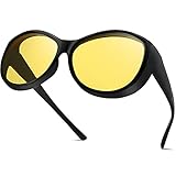 Night Vision Glasses Fit Over Prescription Glasses Anti Glare Polarized, Oversized Night Driving Eyewear for Men Women (C1 Black Frame/Night Vision Lens)