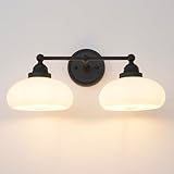 SongCiLT Vintage 2-Lights Sconces Wall Lighting with Milk White Glass Shade, Double Arm Wall Lamp Fixture for Living Room Dining Room Bedroom Hallway
