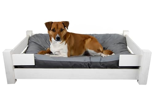 Kistenkolli Altes Land Corbe pour chien Winston XL en bois avec coussin 100x60x25cm Corbe pour chien Coussin pour chien Lieu de couchage Vintage Canapé pour...