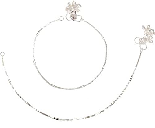 Yuvaan CrystalSilver, White Silver lated Brass Stylish Thin Size Anklets Kolusu Payal Ghungroo for Women...Silver Plated Stylish Simple Sober Thin and Stylish Traditional Plain