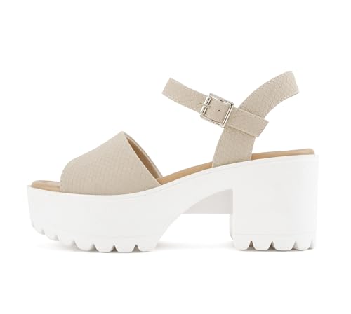Image of Soda inchStacie inch ~ Women Open Toe Lug Sole Mid Block Heeled Sandals with Adjustable Ankle Strap
