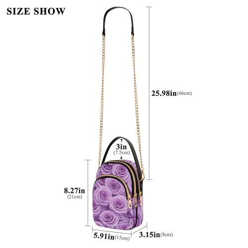 Vivid Flowers Purple Floral Shoulder Purse for Women Printed Chain Strap Cell Phone Purse Quilted Zipper Crossbody Bowler Bag3
