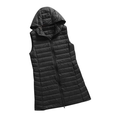 Chaleco Plumas Mujer Ligero Largo Chaleco Guateado de Mujer Chalecos Acolchados Chaleco Plumon Ultraligero Capucha Mujer Chaleco Plumifero Señora sin Mangas Chaleco Plumífero Plumiferos Mujer Negro XL