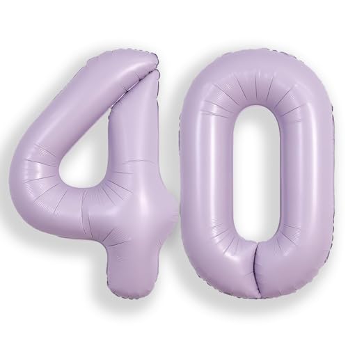 Image of SUWEN 40 Inch Light Purple Lavender Big 40 Balloon Number Foil Helium 0-9 | 40th Large Giant Huge Mylar Jumbo Happy Birthday Party Anniversary Decorations