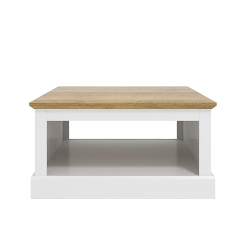 Galano Sufy Square Coffee Table - Modern Engineered Wood Storage Cabinet - Square Living Room Table with Storage - 79x79x41cm (White)