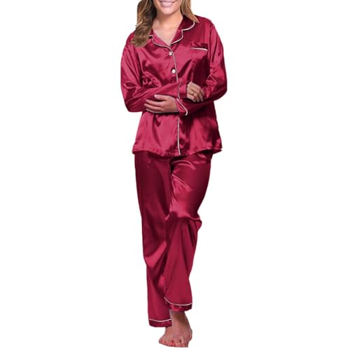 Yekdmxop Pijama de mujer de invierno pijamas navideños lindo camiseta manga larga y pantalón largo oferta lounge conjunto mujer divertido pijama dos piezas moda Outfit mujer invierno, Vino, L