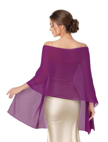 CHUNG Women Solid Shawl Chiffon Soft Wraps Lightweight Elegant Long Scarf Wedding Party Gift Gown Accessories Evening Dresses Purple