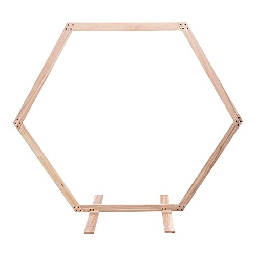 Loobiiny Arche de ballon de mariage, cadre hexagonal, support de fond en bois avec pied, décoration pour fête, jardin, jusqu'à 5 kg