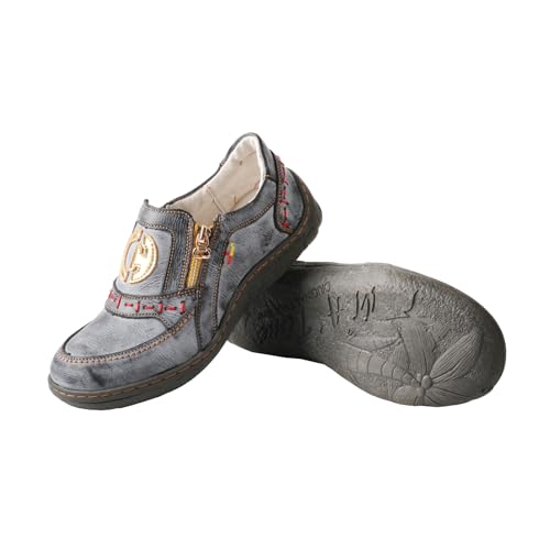 Image of TMA EYES Women's Non-Slip Leather Casual Slip On Comfort Walking Flat Shoes（Black，8）