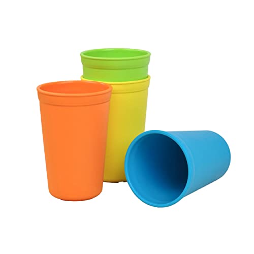 Image of Re-Play Made in USA - 10 oz. Drinking Cups in Lime Green, Orange, Sky Blue & Yellow | Made from Eco Friendly Recycled Milk Jugs - Virtually Indestructible!|BPA Free|Dishwasher Safe| Spring (4pk)
