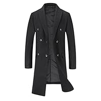 Allthemen Mens Winter Trench Long Coat Wool Knee Length Casual Elegant Outwear Black XL