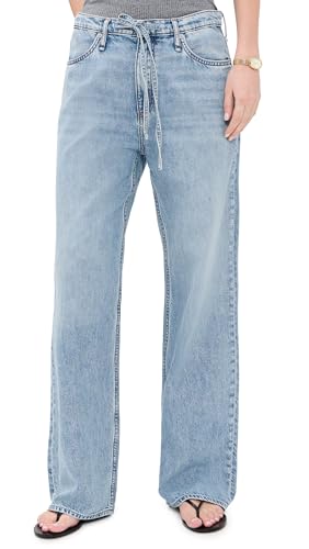 rag & bone Women's Featherweight Phoebe Drawstring Wide Jeans, Everglade, L