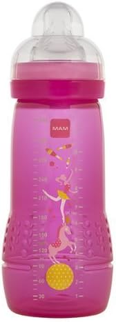 MAM Easy Active Baby Bottle 2 Pack, 11oz, BPA Free, Fast Flow Silicone Nipple, Anti-Slip Grip, Leak-Proof, 4+ Months, Purple Iris