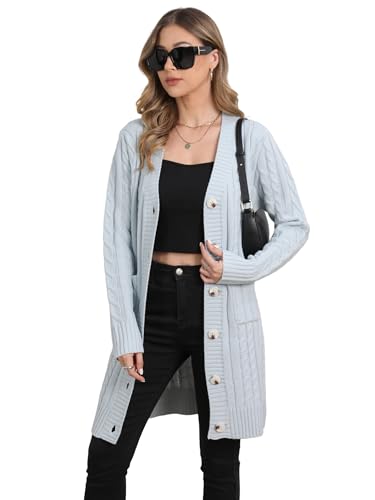 Image of Womens Cardigan Sweaters Cable Knit Sweater 2026 Fall Winter Chunky Open Front Button Down Coats with Pockets