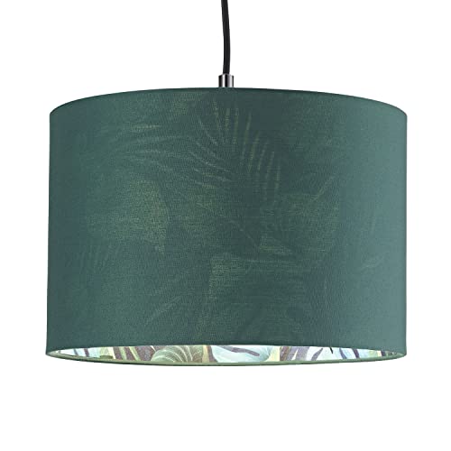 Stylish and Modern Emerald Forest Green Cotton Fabric Lamp Shade with Inner Jungle Palm Tree Print | for Pendant Table or Floor | 60w Maximum by Happy Homewares - Image 3