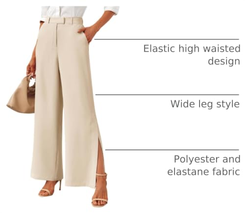 Image of Cicy Bell Womens Side Split Dress Pants Wide Leg Business Casual Trousers