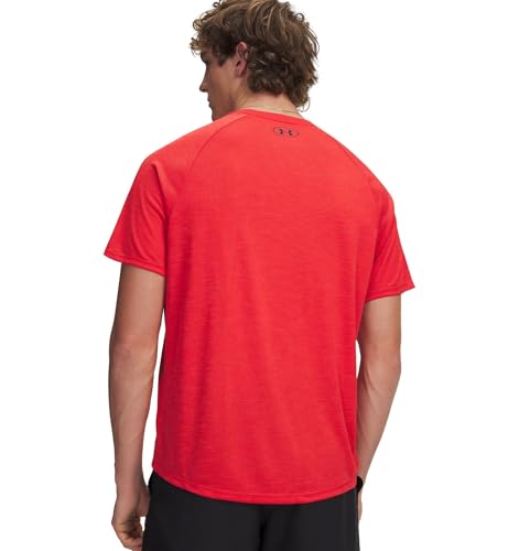 Haut à manches courtes UA Tech texturé rouge et noir 600 matière légère anti-transpiration - 2