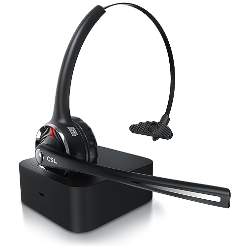 CSL - Headset kabellos mit Ladestation - Bluetooth PC Headset mit flexiblem Mikrofon - Multipoint - kabellos - leicht - freisprechen - f&uuml;r Auto und LKW Computer Call Center Handys