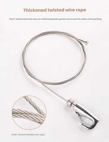 Image of Wall Art Hanging Rail,Picture Hanging Track,Picture Rail Hooks & Installation Hardware,Two of Steel Cables, Four of Hooks,Two of End Caps(Milk,100cm /39.37in)