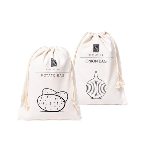 New Living Sac de rangement pour pommes de terre et oignons, Matériau en lin et coton, Stockage des oignons et des pommes de terre, Produit écologique, Sac de rangement alimentaire, 30 x 40 cm