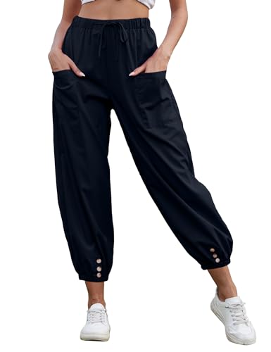 Women Capri Pants Lounge Drawstring High Elastic Waist Wide Leg Quick Dry Pants Cinch Bottom Trousers